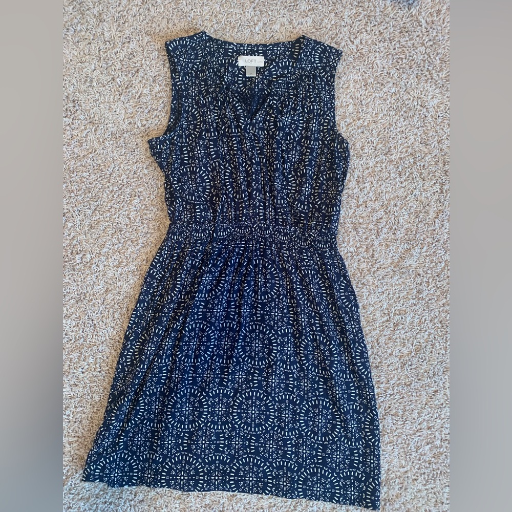Loft SP navy and cream print dress